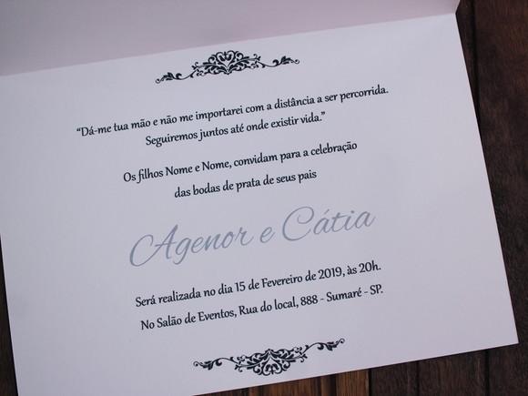 Convite Bodas de Prata - Casamento - Prata Barato 25 Anos