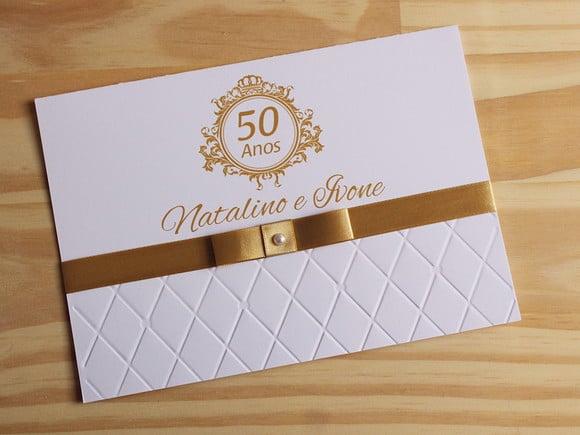Convite Bodas Ouro Casamento 15 Anos - Textura Relevo Bodas