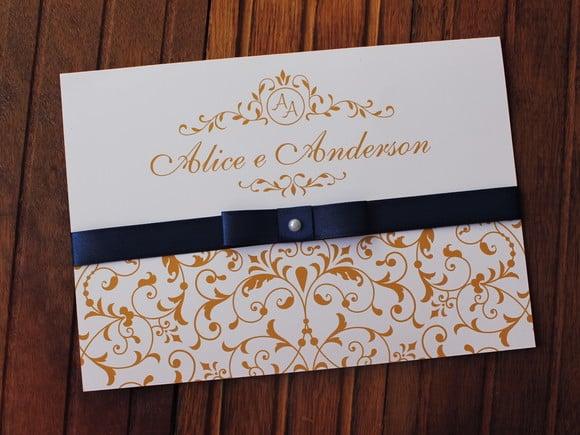 Convite Casamento - Convite 15 Anos - 240g Dourado Azul