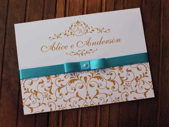Convite Casamento - Convite 15 Anos - Azul Dourado Barato