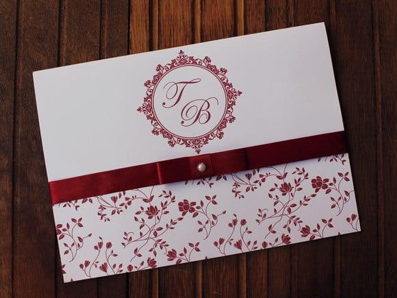 Convite Casamento - Convite 15 Anos - Floral Marsala Fita