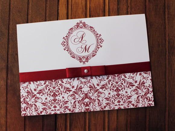 Convite Casamento - Convite 15 Anos - Marsala Fita Barato