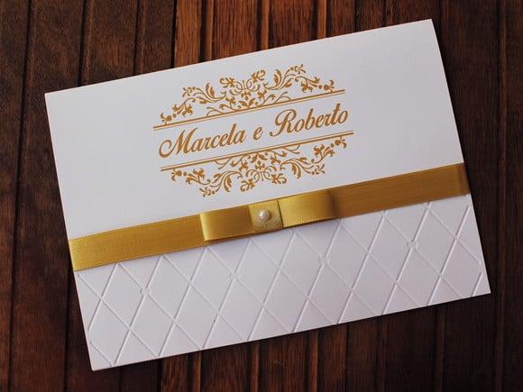 Convite Casamento - Convite 15 Anos - Textura Relevo Dourado