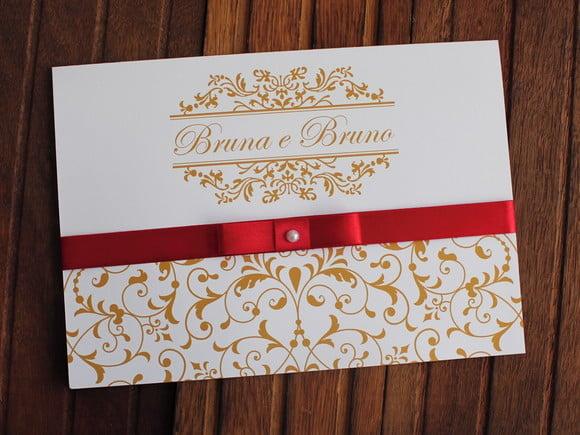 Convite Casamento - Convite 15 Anos Dourado Vermelho