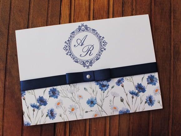 Convite Casamento - Convite 15 Anos Floral Azul Marinho