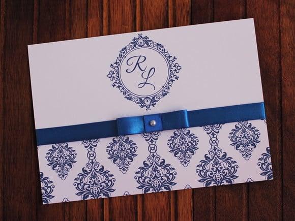 Convite Casamento Azul Royal Marinho Promoção Barato