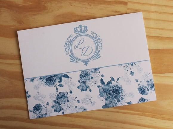 Convite Casamento Azul Serenity Floral Convite 15 Anos
