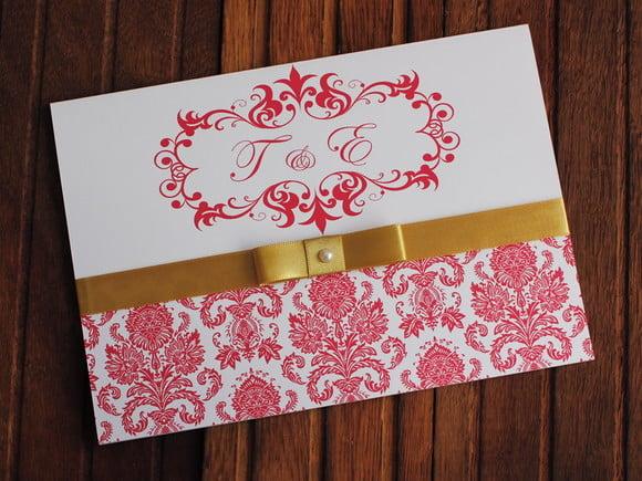Convite Casamento Convite 15 Anos Arabesco Vermelho Dourado