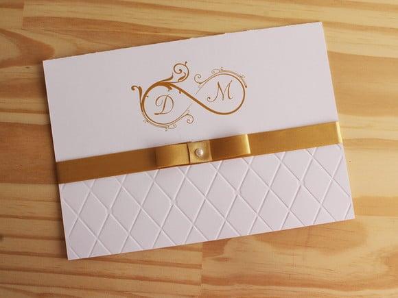 Convite Casamento Dourado Texturizado Relevo Promoção