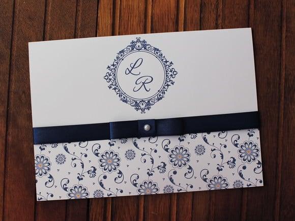 Convite Casamento Floral Azul Marinho Convite 15 Anos