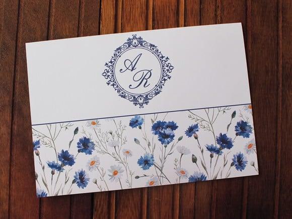 Convite Casamento Floral Azul Marinho Convite 15 Anos