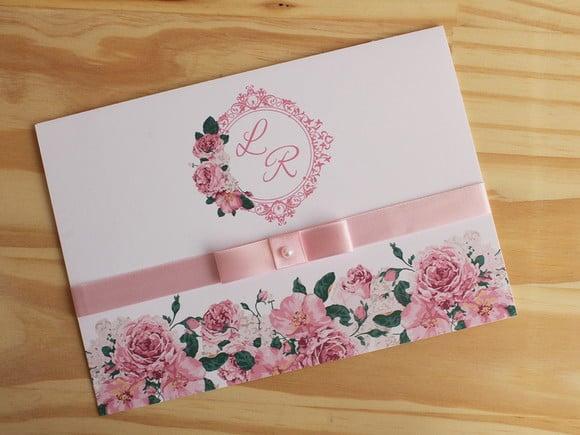 Convite Casamento Floral Convite 15 Anos Floral Rosa Claro