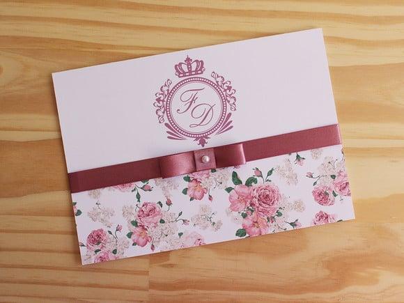 Convite Casamento Floral Rose Convite 15 Anos Rosa Antigo