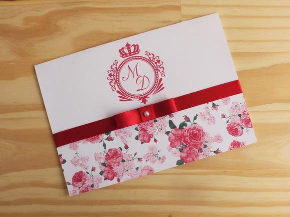 Convite Casamento Floral Vermelho Rosas Convite 15 Anos