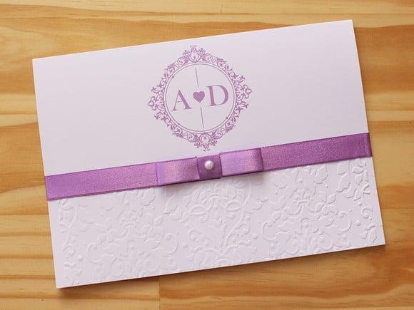 Convite Casamento Lilás Texturizado Alto Relevo 15 Anos