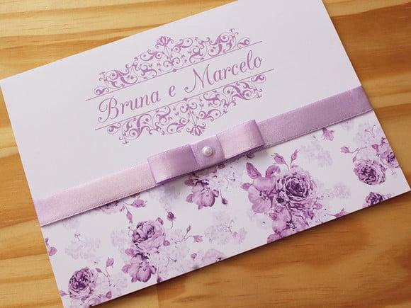 Convite Casamento Lilás Floral 15 Anos Aniversário F1