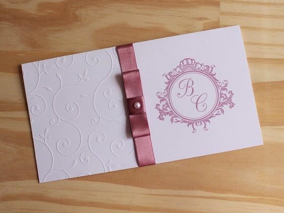 Convite Casamento Relevo Textura 15 Anos Rose Tp