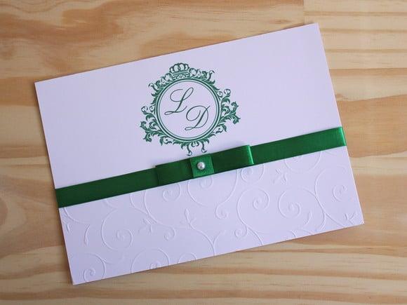 Convite Casamento Relevo Textura 15 Anos Verde