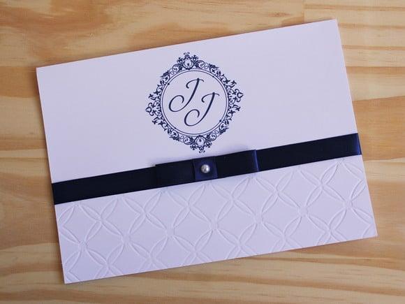 Convite Casamento Relevo Textura Marinho 15 Anos Bodas