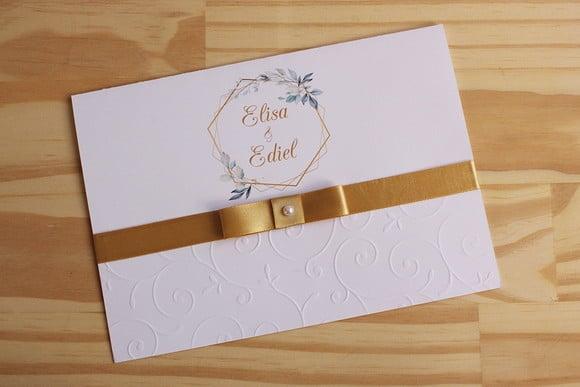 Convite Casamento Relevo Textura Texturizado Dourado Tx2