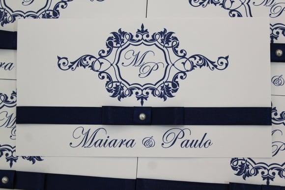 Convite de Casamento Azul Marinho Delicado