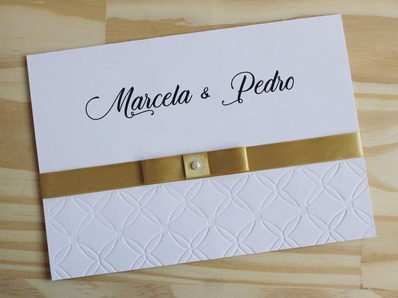 Convite de Casamento com Relevo Textura Dourado Barato
