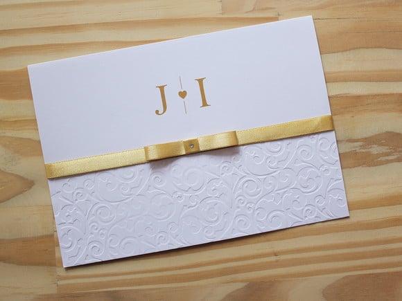 Convite de Casamento Dourado Alto Relevo Bodas J1