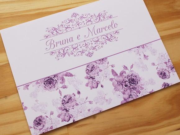Convite de Casamento Floral Lilás 15 Anos Bodas