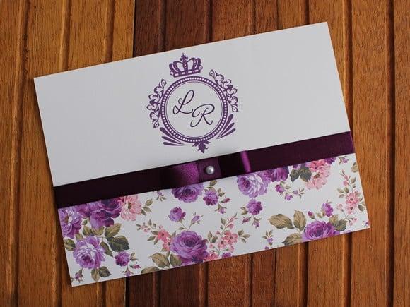 Convite de Casamento Roxo Lilás Floral