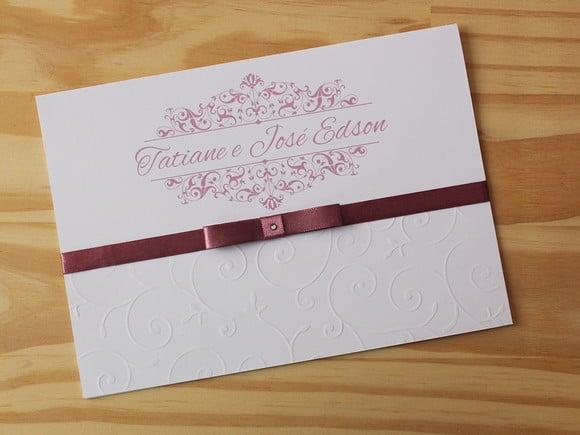 Convite de Casamento Textura Rosa Antigo Relevo