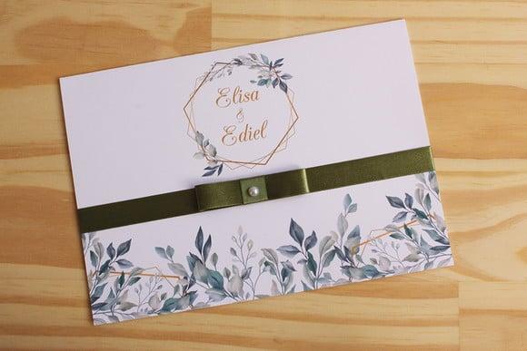 Convite de Casamento Verde Oliva Folhagens Floral 15 Anos