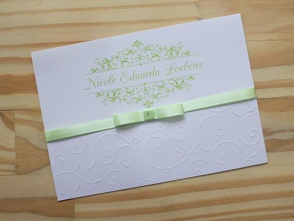 Convite para Casamento em Relevo Verde 15 Anos Bodas