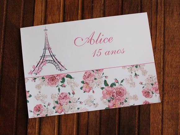 Convite Paris Floral Torre 15 Anos - Convite Casamento -