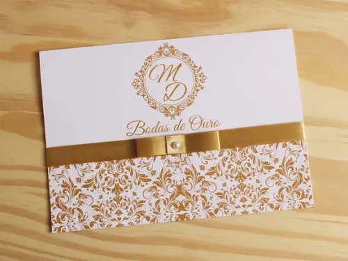 Convite Bodas de Ouro - Casamento Dourado Barato 50 Anos