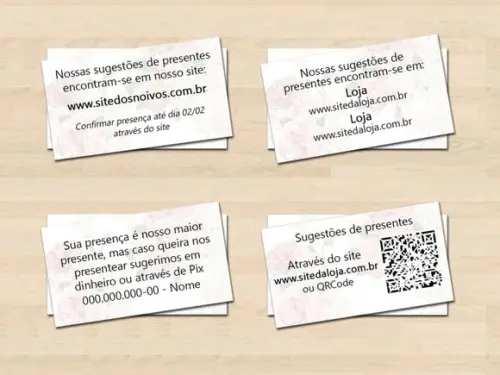 150 Convites Individuais + 150 Tags com Lista de Presente