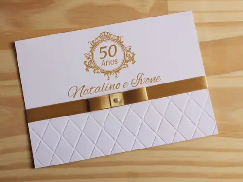 100 Convites para Bodas de Ouro com Tag de Nome do Convidado