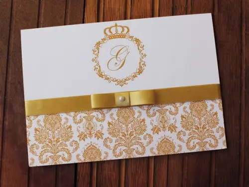 Convite 15 Anos - Convite Casamento - Dourado Coroa Real