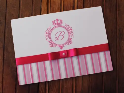 Convite 15 Anos - Convite Casamento - Listras Rosa Monograma