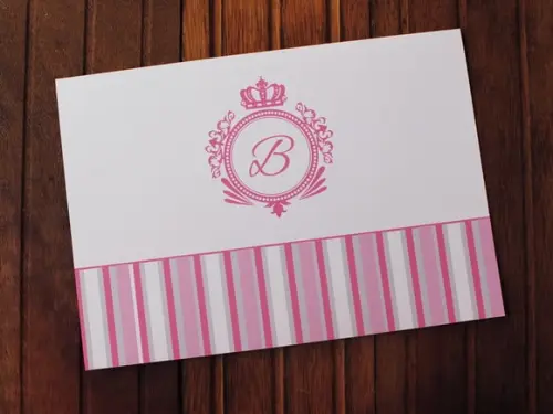 Convite 15 Anos - Convite Casamento - Listras Rosa Monograma