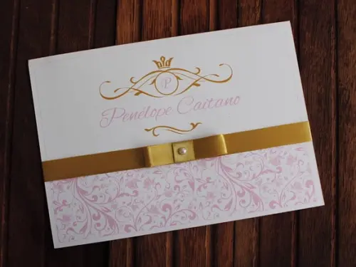 Convite 15 Anos - Convite Casamento - Rosa Dourado