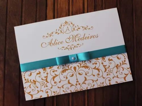 Convite 15 Anos - Convite Casamento Dourado e Azul Barato