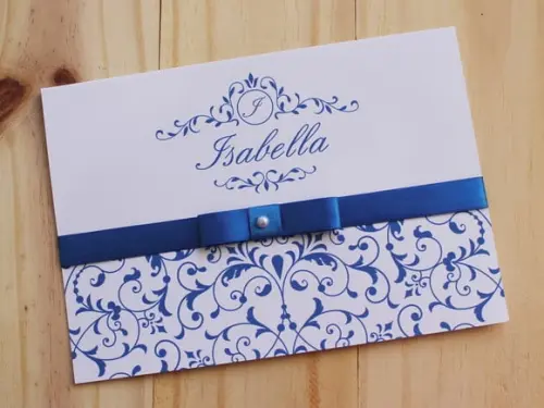 Convite 15 Anos Azul Royal Casamento Brasão Barato