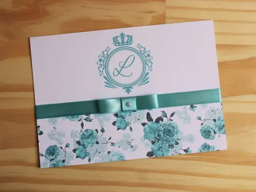 Convite 15 Anos Azul Turquesa Floral