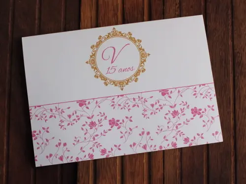 Convite 15 Anos Barato - Convite Casamento Rosa Dourado