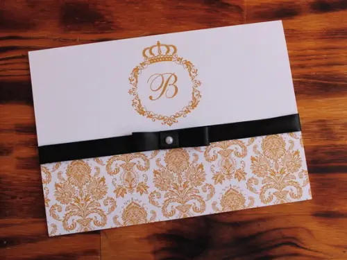 Convite 15 Anos Dourado Preto Fita Barato Promoção Casamento