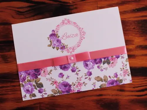 Convite 15 Anos Floral Roxo Lilás Rosa Barato Casamento