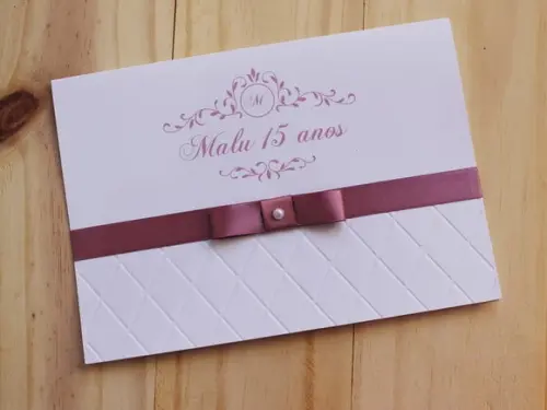 Convite 15 Anos Relevo Textura Rose Rosa Antigo Casamento X8
