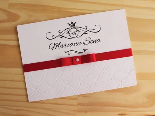Convite 15 Anos Relevo Textura Vermelho Preto Casamento