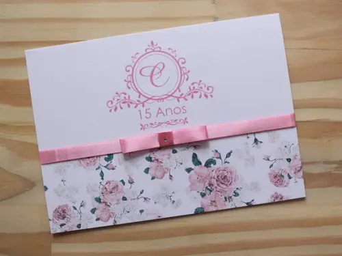 Convite 15 Anos Rosa Floral Debutante Aniversário