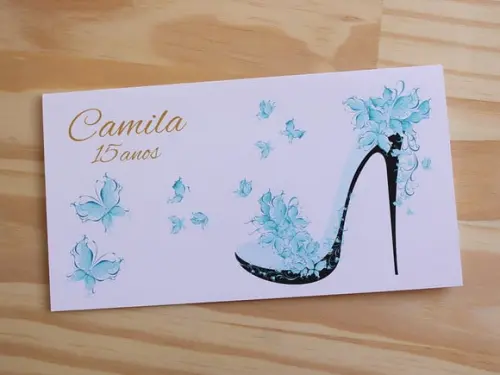 Convite 15 Anos Sapato Borboleta Promoção Barato